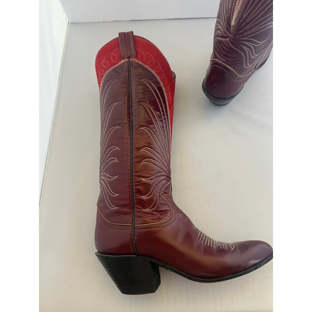 Tony Lama Womens Western Cowboy Boots Burgundy Red Leather Suede Size 4.5 B - Picture 8 of 9